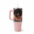 Pink tumbler with African American woman artwork on white background